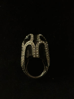 Kenneth Jay Lane vintage adjustable black enamel and crystal ring