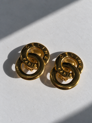 Celine 1980's-1990's logo gold plated clip on earrings