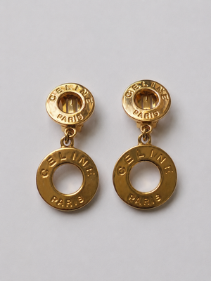Celine 1990's gold plated drop clip on earrings