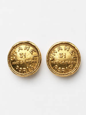 Chanel 1980s Rare 31 Rue Cambon clip on logo earrings