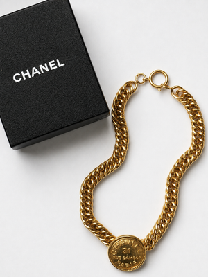 Chanel 1980's Rare 31 Rue Cambon logo necklace, with box