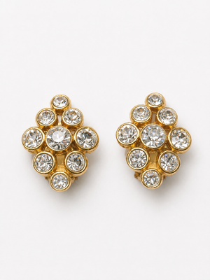 Chanel 1971-1980's crystal gold plated clip on earrings, with Chanel box