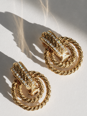 Christian Dior 1980's crystal and gold plated clip on earrings. Brand new vintage with packaging