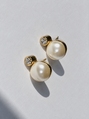 Christian Dior 1980's dainty gold plated crystal and pearl pierced earrings
