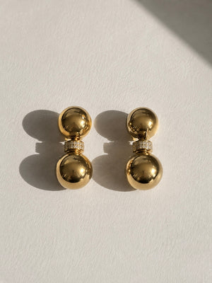 Christian Dior 1980's gold plated double ball drop clip on earrings with crystal detail