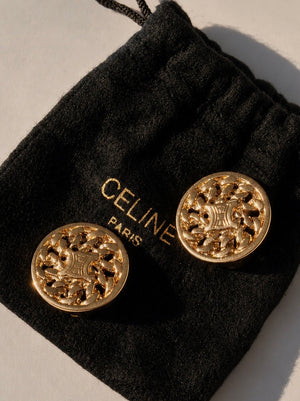 Celine 1990’s gold plated triomphe clip on earrings. Brand new vintage with Celine pouch