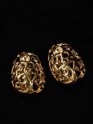 Yves Saint Laurent 1980's gold plated decorative open work clip on earrings