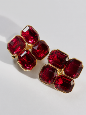 Yves Saint Laurent red and gold plated clip on earrings